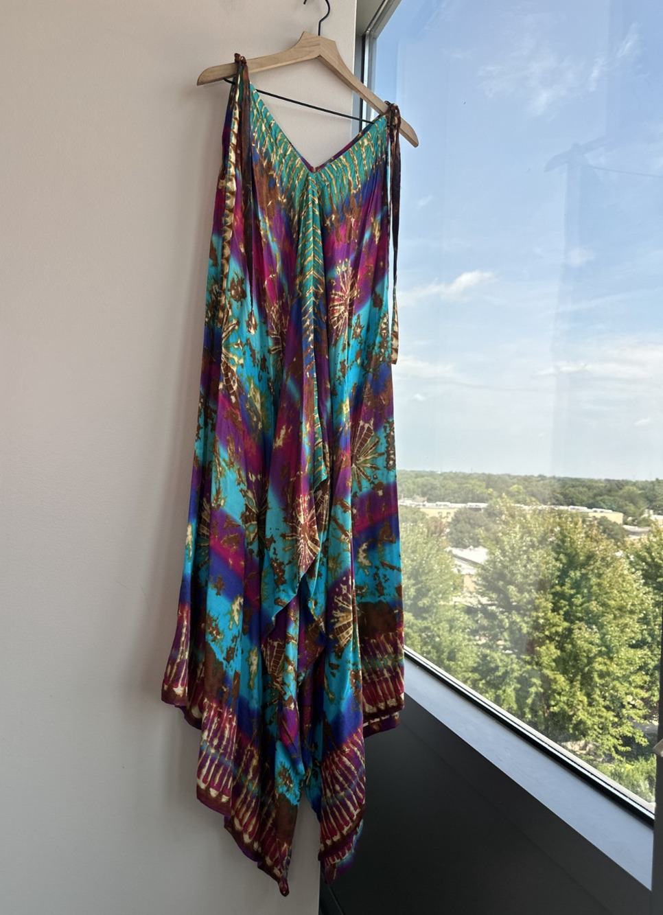Vibrant Tie Dye Thailand Hippie Beach Pants Wide Leg Resort Wear Jumpsuit OS